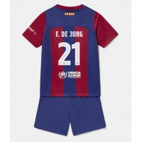 Dětský fotbalový dres Barcelona Frenkie de Jong #21 2023-24 Domácí Krátký Rukáv (+ trenýrky)